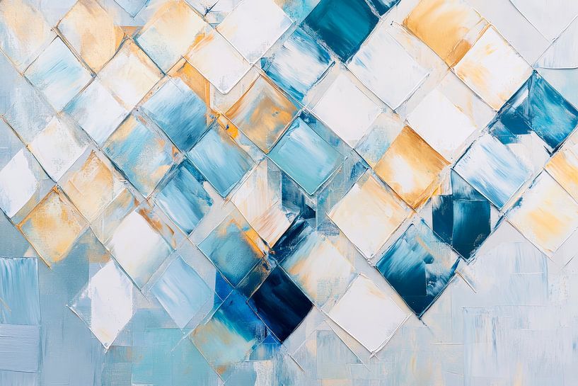 Abstrakte Farbkomposition in Blau und Gold von Poster Art Shop