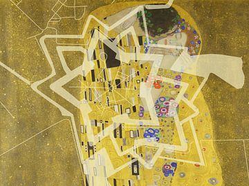 Carte de Bourtange avec le Baiser de Gustav Klimt sur Map Art Studio