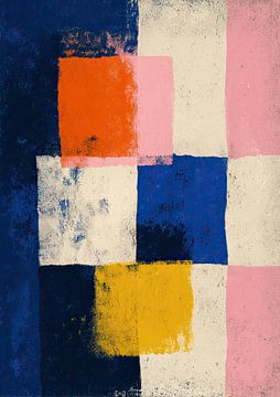 Modern kleurrooster in blauw, oranje en roze