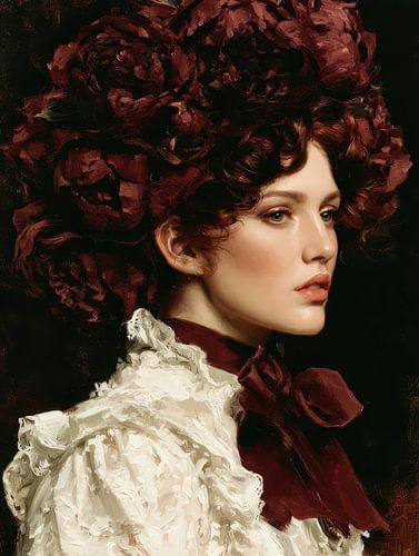 surrealistisch portret vrouw met bloemen in haar