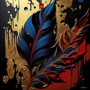 Abstrait en or, rouge et bleu. sur Gelissen Artworks