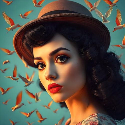 vintage dream - woman bird watching