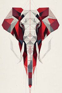 Éléphant rouge dans un style géométrique minimaliste