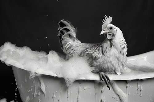 Haan in bad - Een grappige badkamerfoto