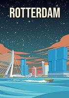 Rotterdam Nacht Stadsgezicht Reisposter - Vintage Reclamestijl