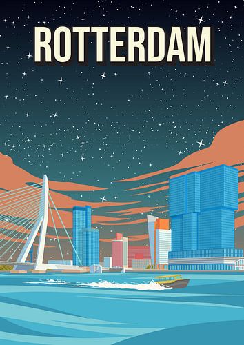 Rotterdam Nacht Stadtbild Reiseplakat - Vintage Werbung Stil