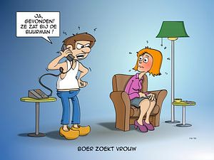 Cartoon; Bauer sucht Frau, bei. dem Nachbarn