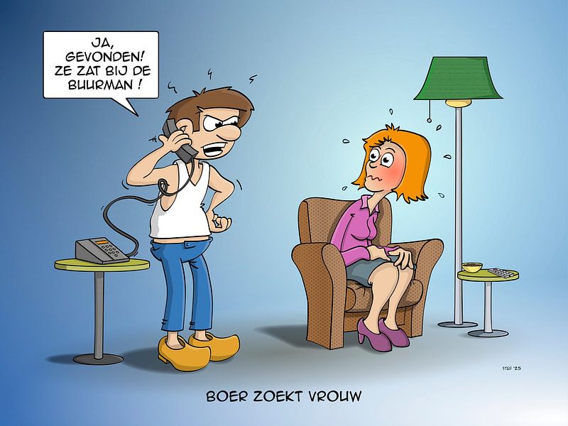 Cartoon; Bauer sucht Frau, bei. dem Nachbarn von Galerie Ringoot