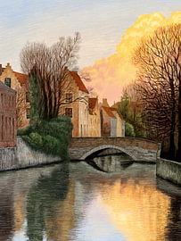 The Old Meebrug in Bruges at winter sunset by Bruges Artworks