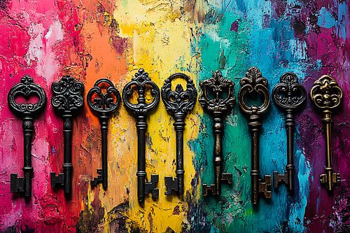 Decorative keys with colourful background by Art & Soul Creations