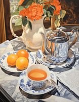 Old Dutch tableware and flowers