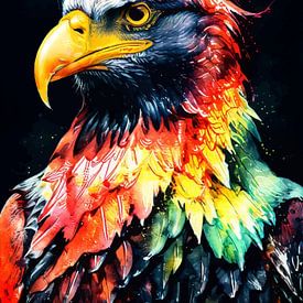 Bald Eagle Neon Watercolor Art – Majestic Freedom Wildlife Wall Decor by MIROKKU