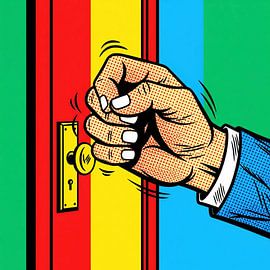 Retro-Comic-Stil Hand auf Tür