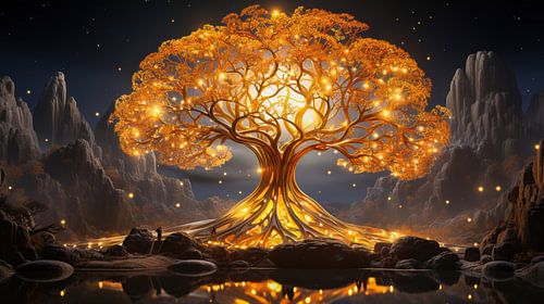 De levensboom verlicht mythen in de nacht