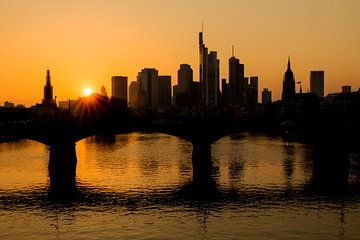 Frankfurt am Main - silhouet van de skyline in de zonsondergang