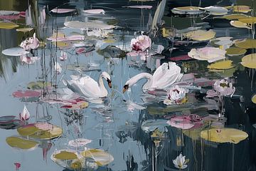 Schwanenpaar im Seerosenteich von NJ Midnight Studio