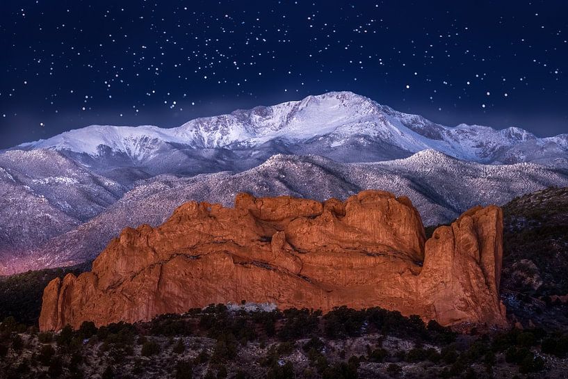 Pikes Peak Photo and Garden of the Gods on a Winter Starry Night by Daniel Forster