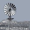 een westelijke windturbine in Zuid-Afrika monochroom gemengde techniek van Werner Lehmann