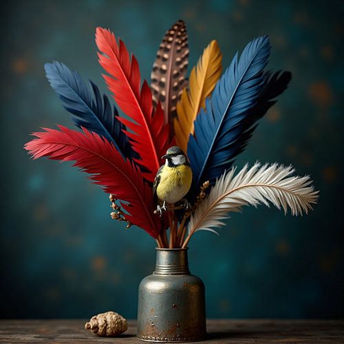 De Gevederde Vaas – Natuurfantasie met Kleuren en Vogel