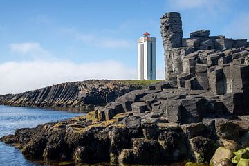 basalt columns and lighthouse in Kálfshamarsvik, Iceland by Jan Fritz