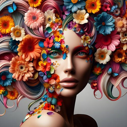 Fleurige Bloemen vrouwengezicht