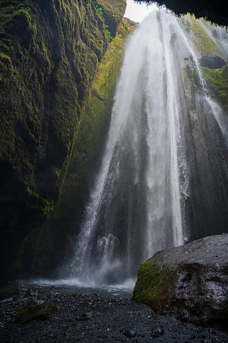 Waterfall in a cave in Iceland