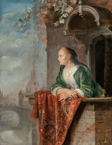 Junge Frau auf einem Balkon, Gerrit Dou