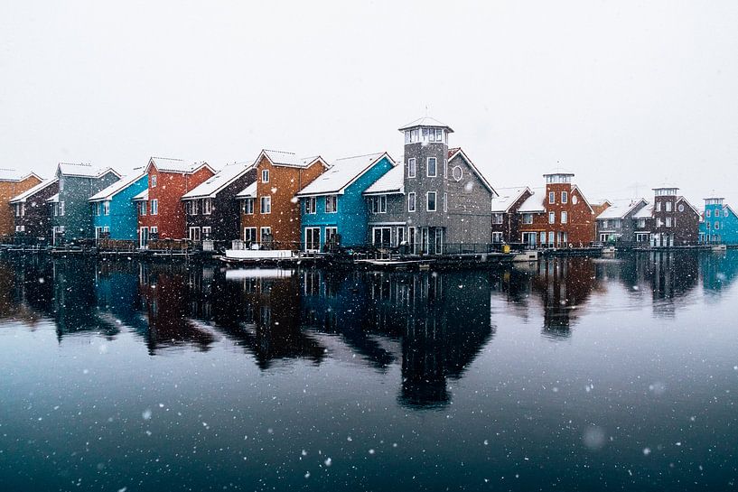 Reitdiephaven Groningen Nederland in de sneeuw van Marion Stoffels