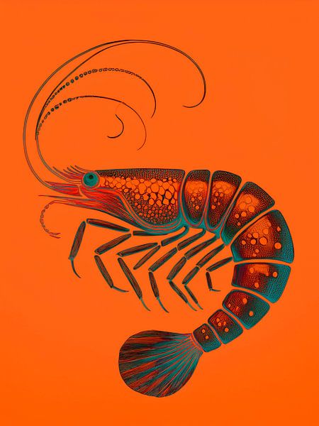 Illustration d'une crevette abstraite en orange par STUDIO MINIMAL ART