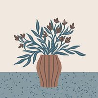 Bruine bloemen in een vaas - Minimalistisch bloemstilleven