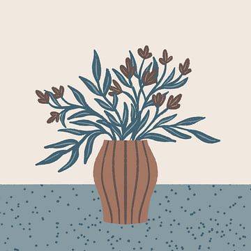 Brown Flowers in a Vase – Minimalist Floral Still Life by Angela Minca