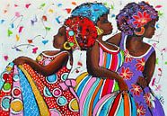 Curacao Kleurrijke Dansende Dames van Vrolijk Schilderij thumbnail
