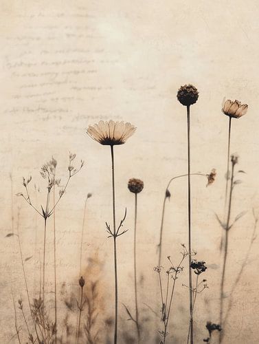 Flowers in vintage and Japandi style