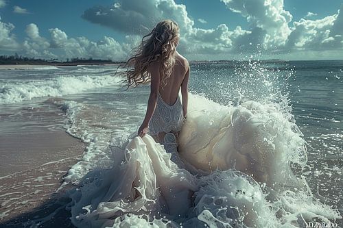 bride in the surf