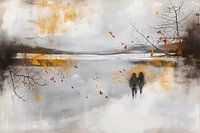 Gold-Gray Winter Landscape - Dreamy Abstract Painting