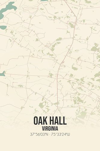 Vintage landkaart van Oak Hall (Virginia), USA.