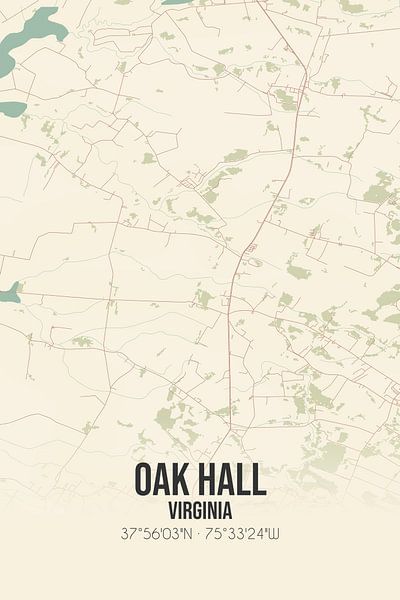 Carte ancienne de Oak Hall (Virginie), USA. par Affiches de lieux