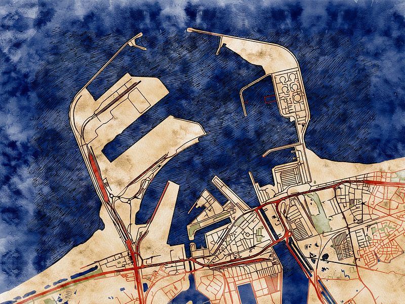 Kaart van Zeebrugge in de stijl 'Serene Summer' van Maporia
