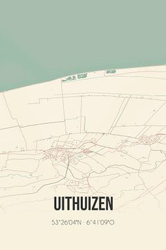 Vintage landkaart van Uithuizen (Groningen) van Rezona