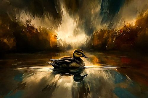 Eend op glinsterend water