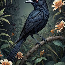 Botanical bird collection - Black crow van Wall Art Wonderland