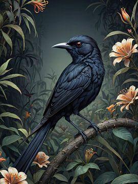 Botanical bird collection - Black crow van Wall Art Wonderland