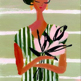 Abstrakte Frau mit Blumen in sanften Farbtönen von But First Framing