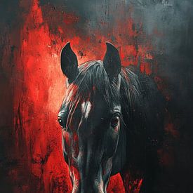 Paard in Vuur en Duisternis Expressief Krachtportret van Eva Lee