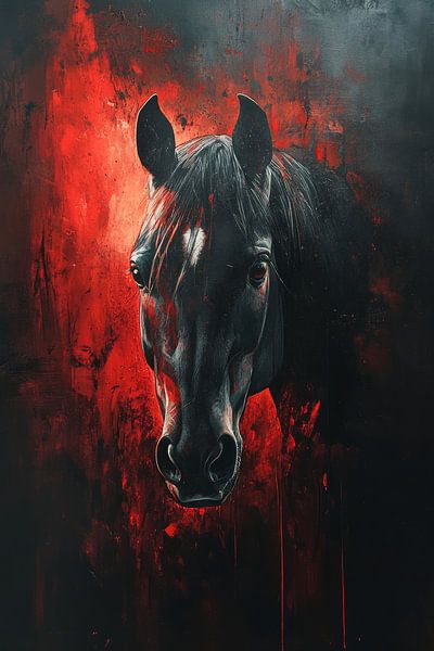 Horse in Fire and Darkness Expressive Power Portrait by Eva Lee