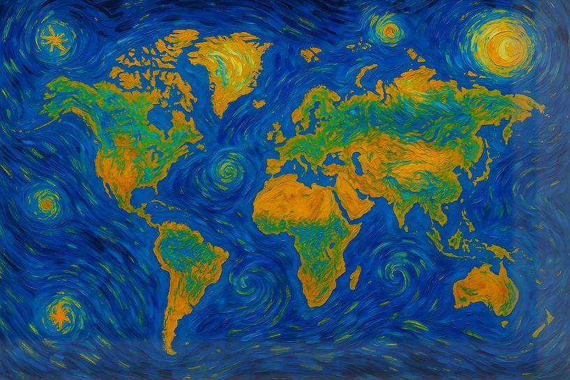 World Map in Van Gogh Style by Emma Kersbergen