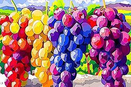 Colourful still life with grapes by Art & Soul Creations