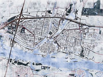 Kaart van Gorinchem in de stijl 'White Winter' van Maporia