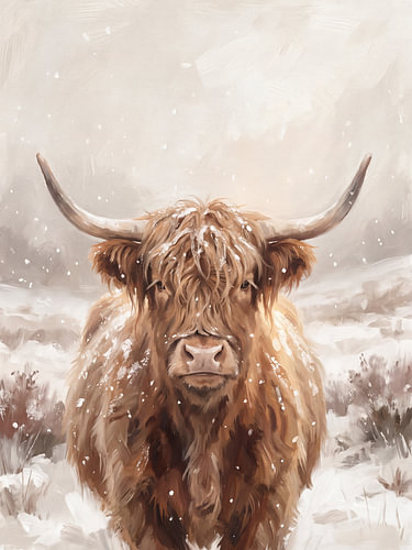 Schotse hooglander in de sneeuw – Winterstilte