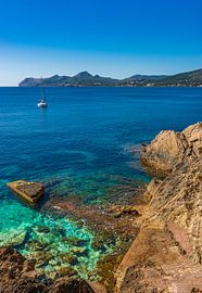Spain Mediterranean Sea coast, sailing yacht boat at seaside by Alex Winter